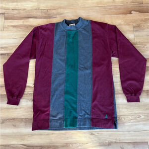 Vintage 90s Merona Mock Neck Colorblock Long Sleeve Shirt Mens Medium USA Made